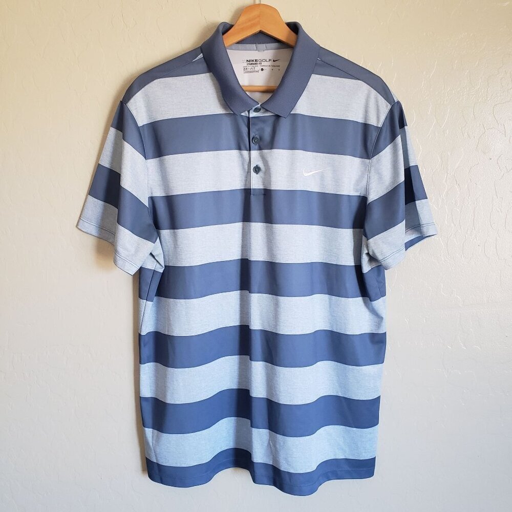 Nike Golf Dri-Fit Victory Bold Striped Polo Shirt Blue Men's Large Standard Fit